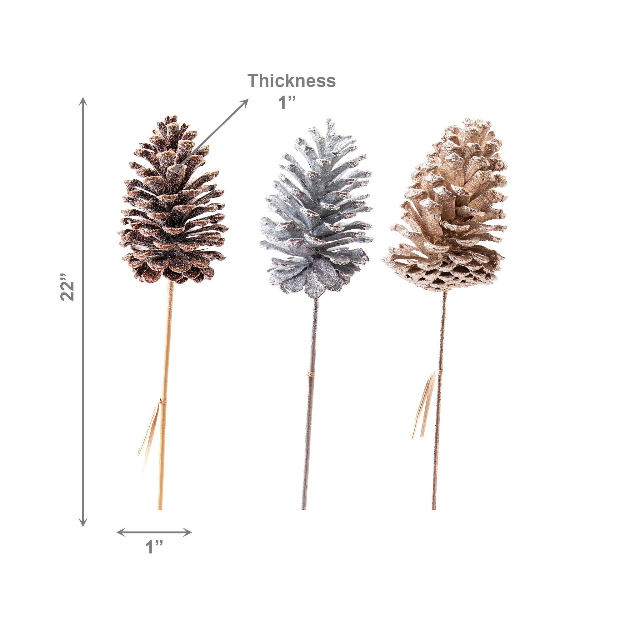 22" Glittered Pinecone Pick Assorted, Christmas, Floral Pick, Holiday Decor- Set of 3