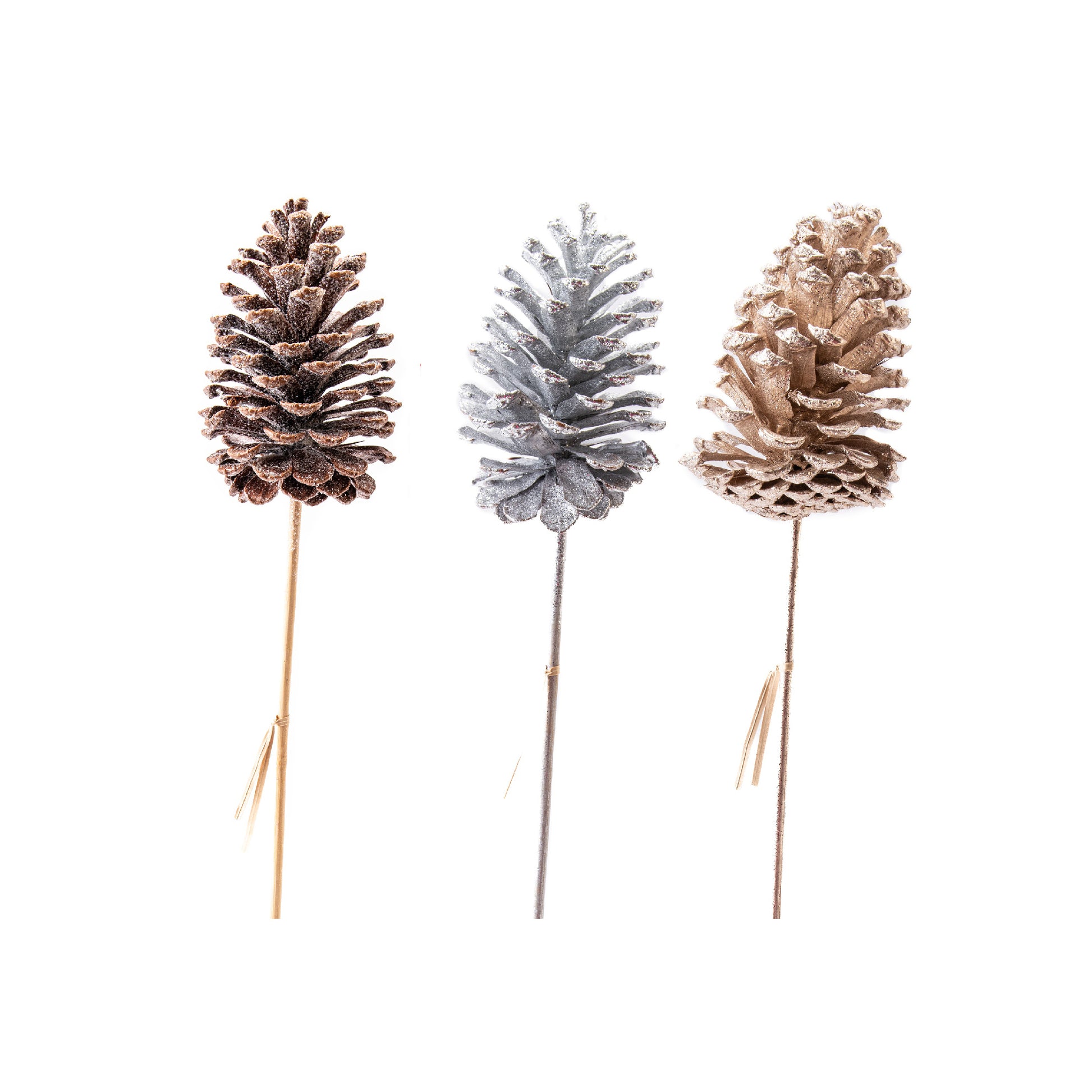 22" Glittered Pinecone Pick Assorted, Christmas, Floral Pick, Holiday Decor- Set of 3