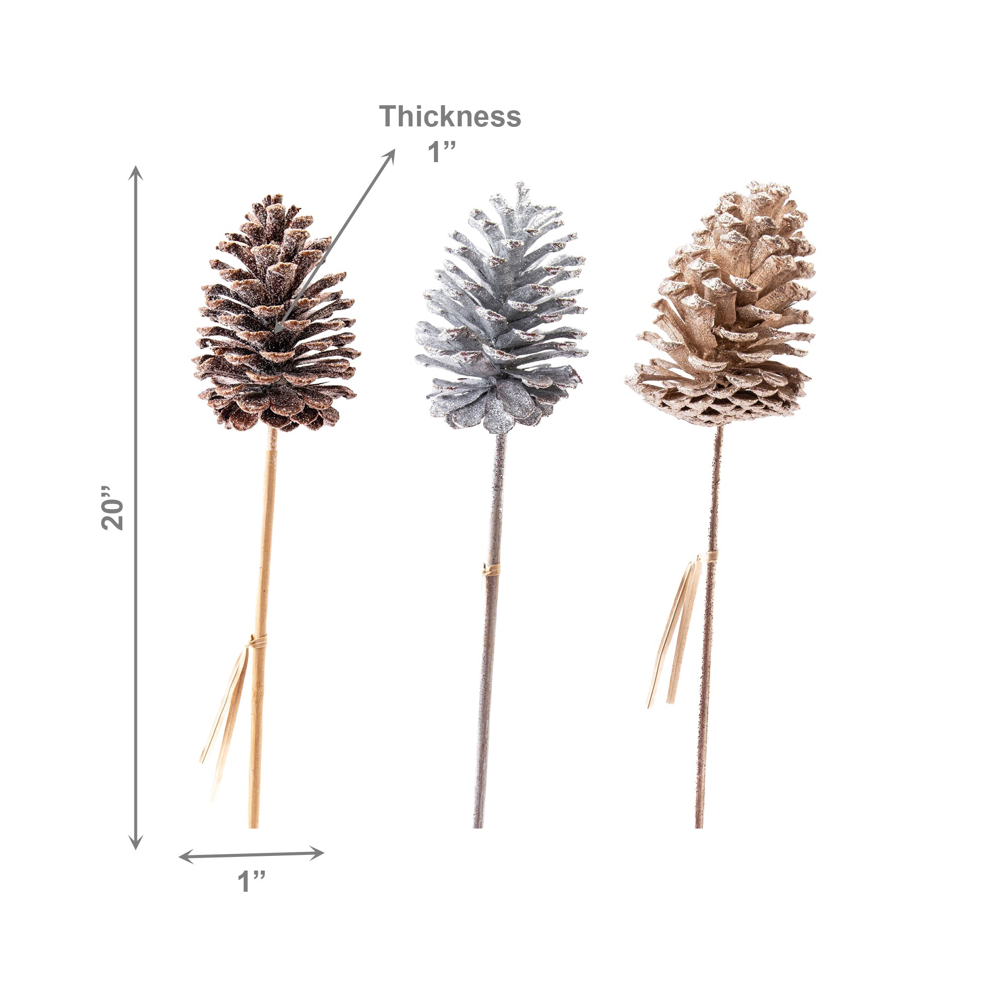 20" Glittered Pinecone Pick Assorted, Christmas, Floral Pick, Holiday Decor- Set of 6