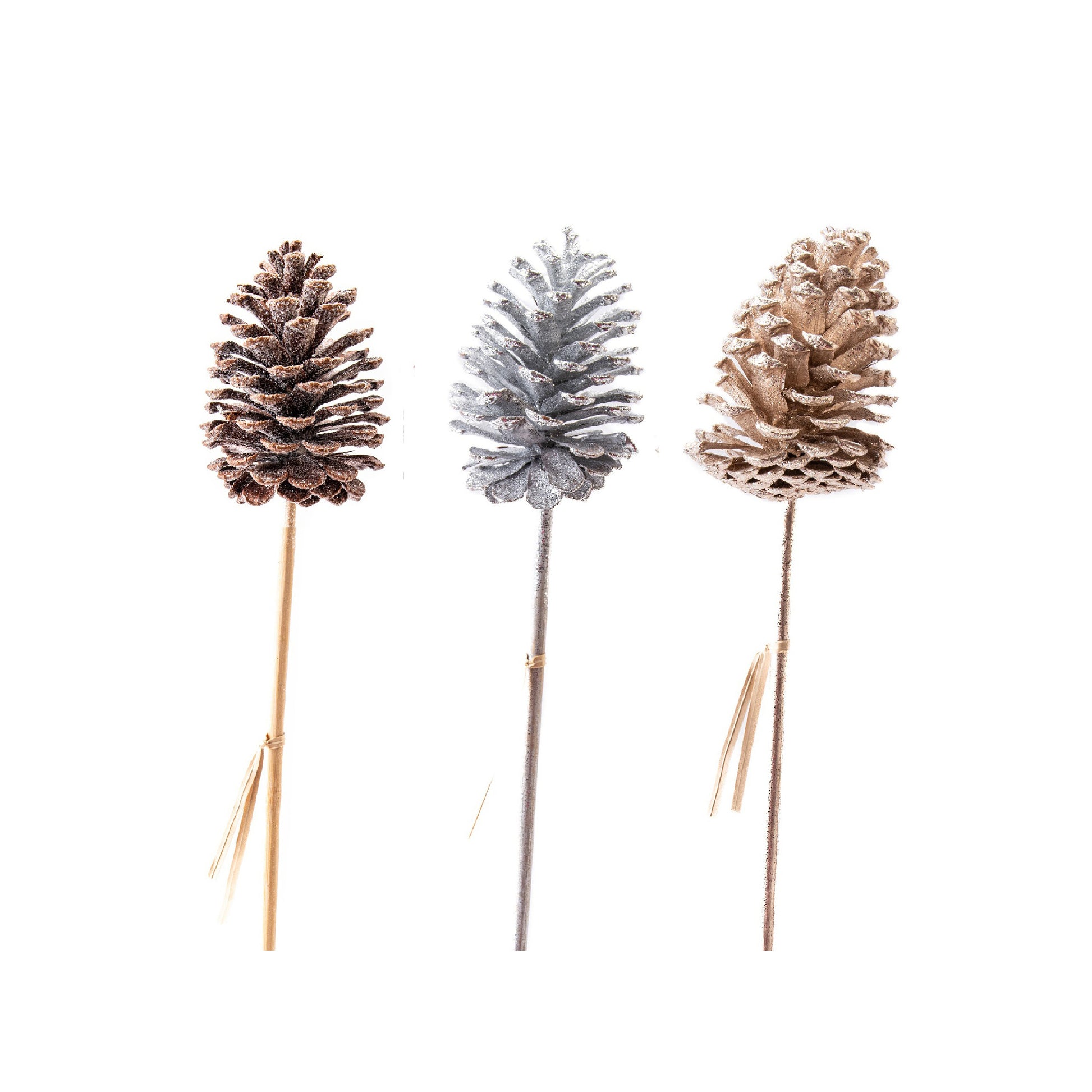 20" Glittered Pinecone Pick Assorted, Christmas, Floral Pick, Holiday Decor- Set of 6