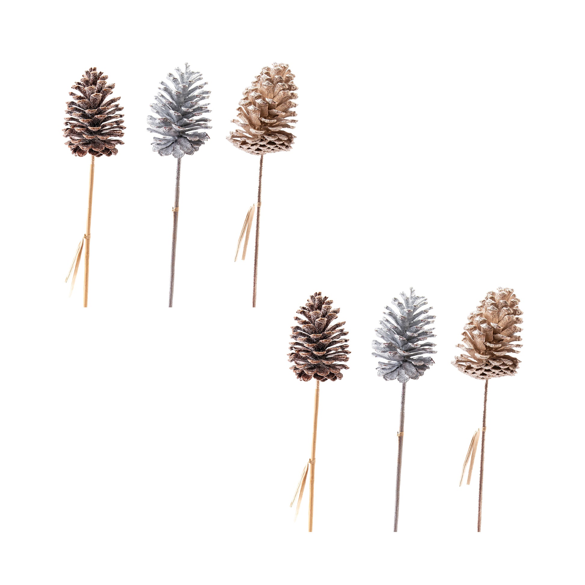 20" Glittered Pinecone Pick Assorted, Christmas, Floral Pick, Holiday Decor- Set of 6