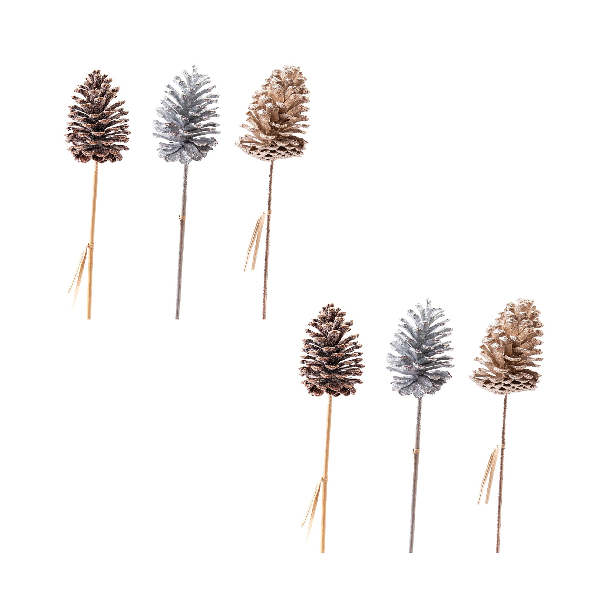 20" Glittered Pinecone Pick Assorted, Christmas, Floral Pick, Holiday Decor- Set of 6