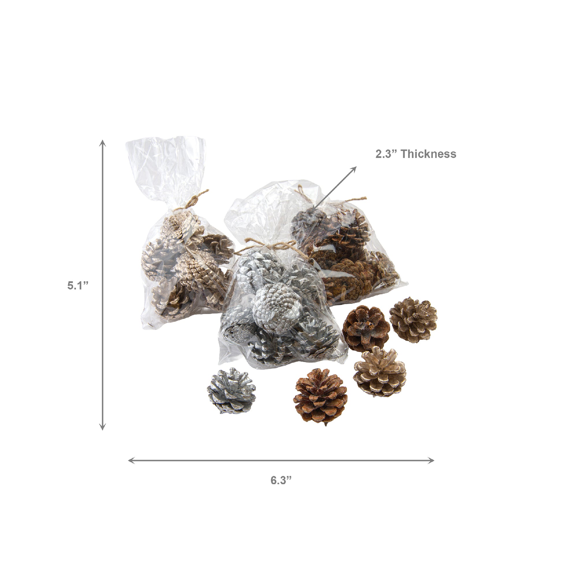 Pine Cone in Polybag Assorted, Christmas, Holiday Decor- Set of 4