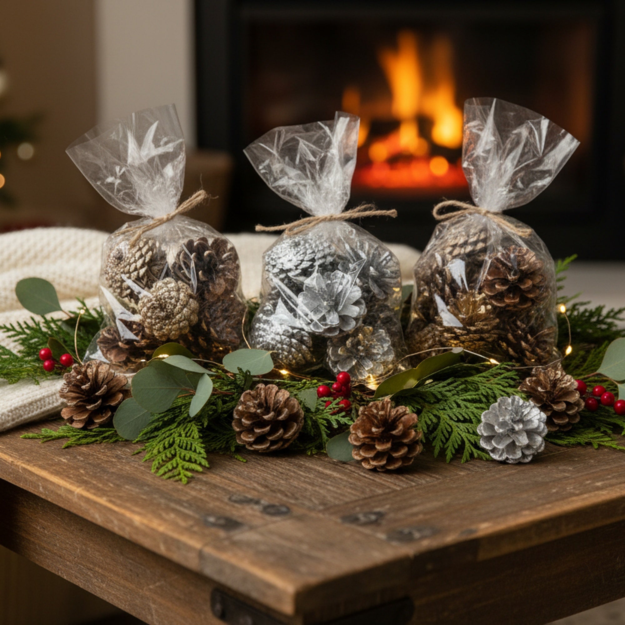 Pine Cone in Polybag Assorted, Christmas, Holiday Decor- Set of 4