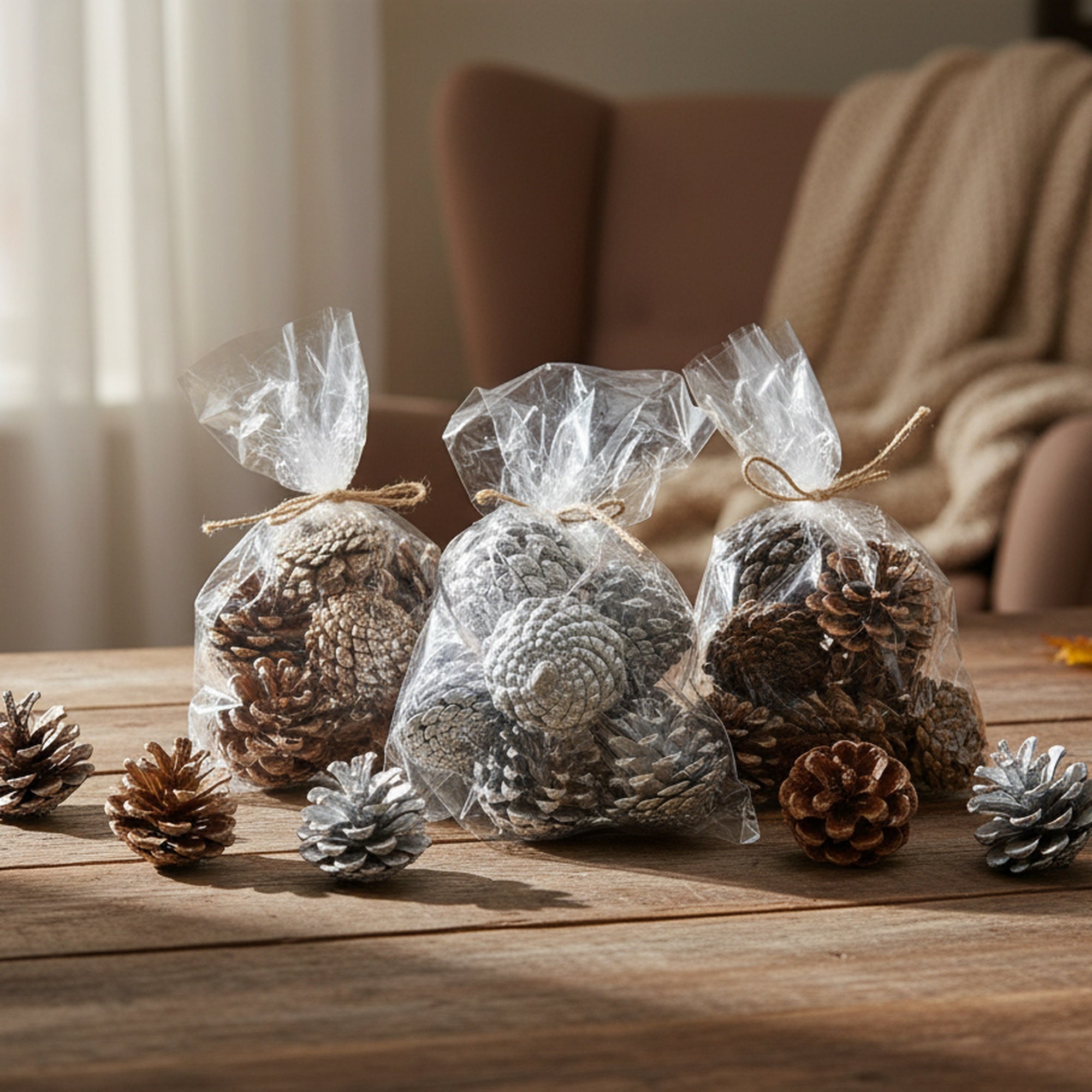 Pine Cone in Polybag Assorted, Christmas, Holiday Decor- Set of 4