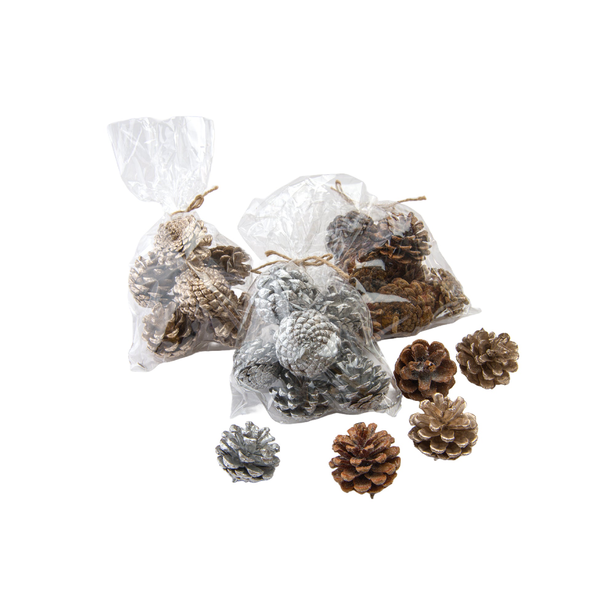 Pine Cone in Polybag Assorted, Christmas, Holiday Decor- Set of 4