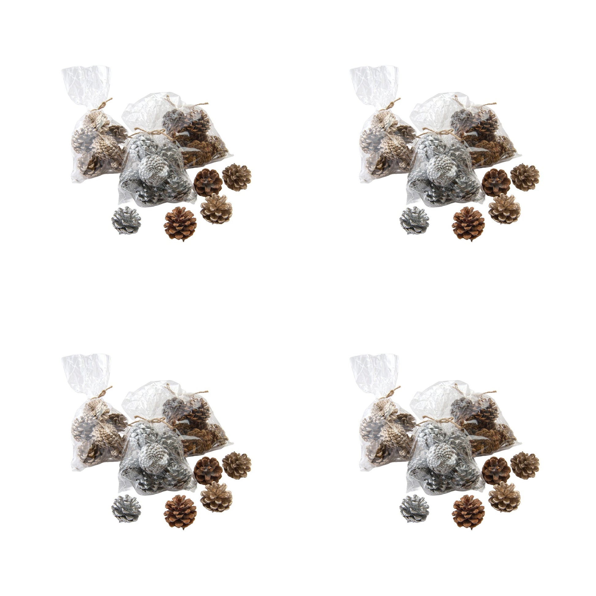 Pine Cone in Polybag Assorted, Christmas, Holiday Decor- Set of 4