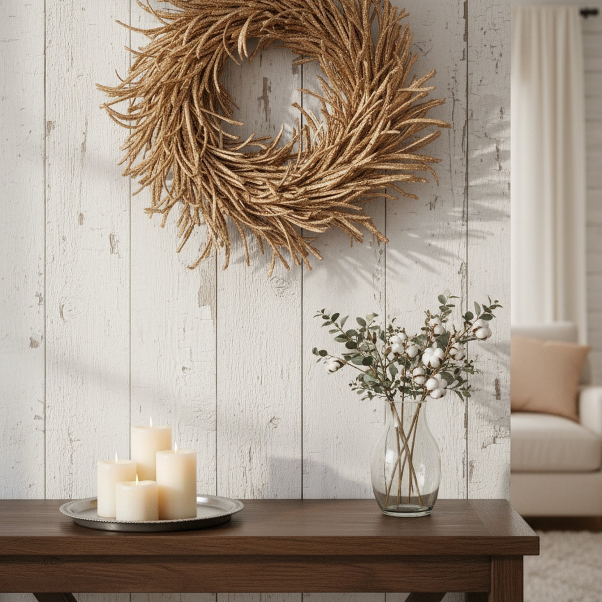 Glittered Rattan Wreath Decor Gold, Wreath, Holiday Decor