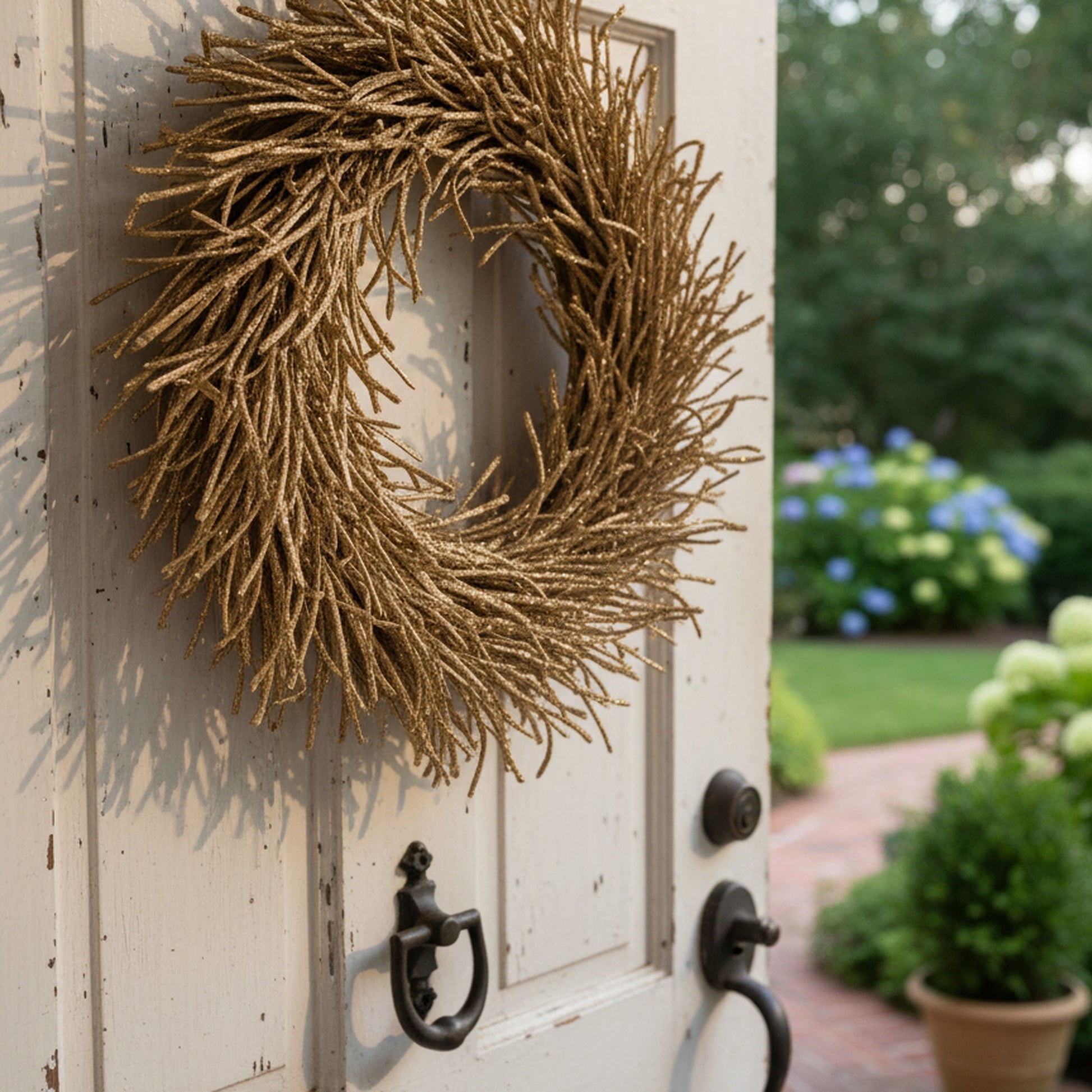Glittered Rattan Wreath Decor Gold, Wreath, Holiday Decor