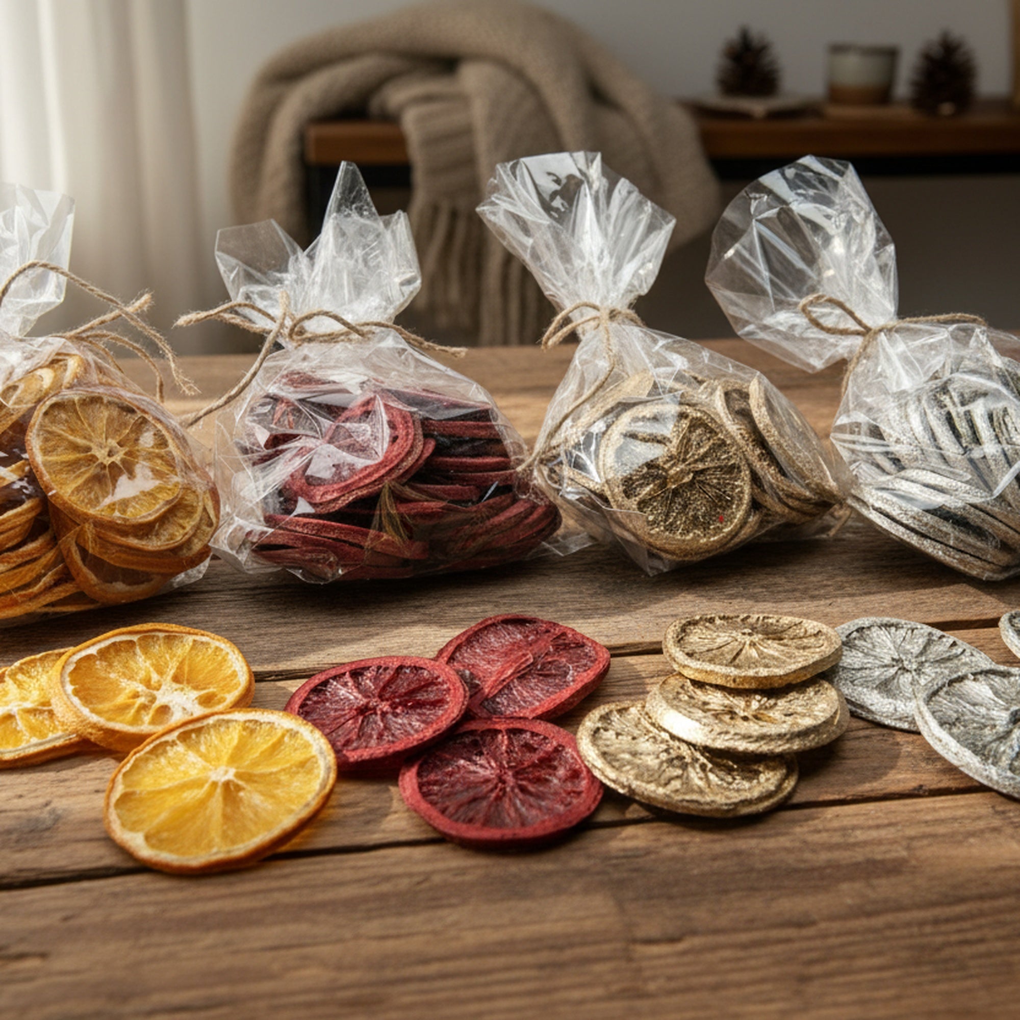 Dried Orange Slices in Polybag Assorted, Holiday Decor- Set of 4