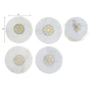 4Pc White Marble Round Coaster W/ Snowflake Brass Inlay (4X4")
