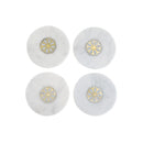 4Pc White Marble Round Coaster W/ Snowflake Brass Inlay (4X4")