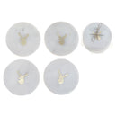4Pc White Marble Round Coaster W/ Deer Head Brass Inlay (4X4")