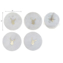 4Pc White Marble Round Coaster W/ Deer Head Brass Inlay (4X4")