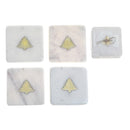 4Pc Whi'te Marble Square Coaster W/ Tree Brass Inlay (4X4")