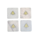 4Pc Whi'te Marble Square Coaster W/ Tree Brass Inlay (4X4")