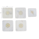 4Pc White Marble Square Coaster W/ Snowflake Brass Inlay (4X4")