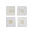 4Pc White Marble Square Coaster W/ Snowflake Brass Inlay (4X4")