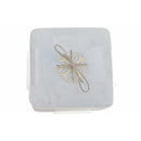 4Pc White Marble Square Coaster W/ Snowflake Brass Inlay (4X4")