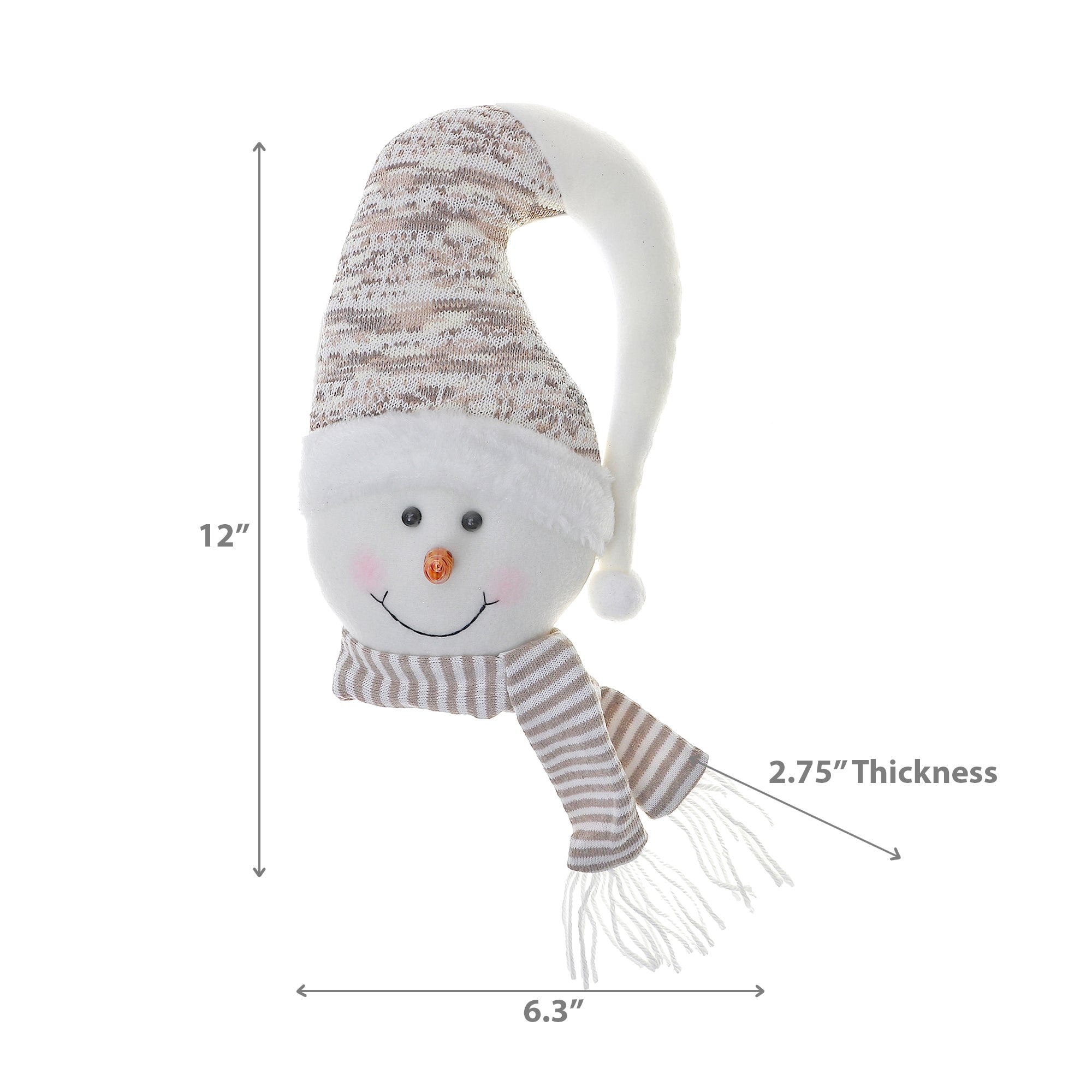 Snowman Plush Head Decoration 12", Christmas Snowman Plush Decor - Set Of 2