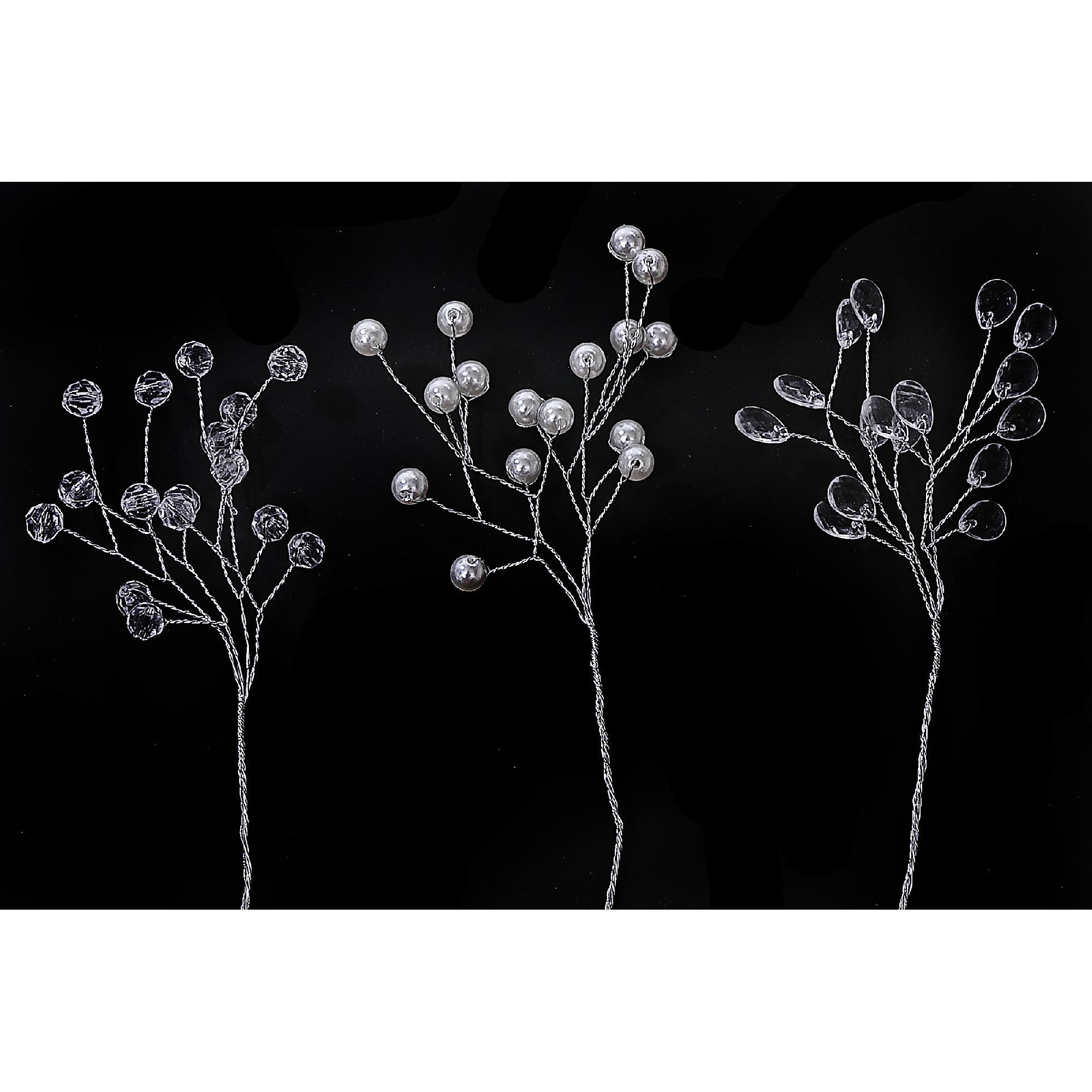 Christmas Pearl Crystal Pick Set Of 10, Holiday Floral Decor, Festive Home Accent