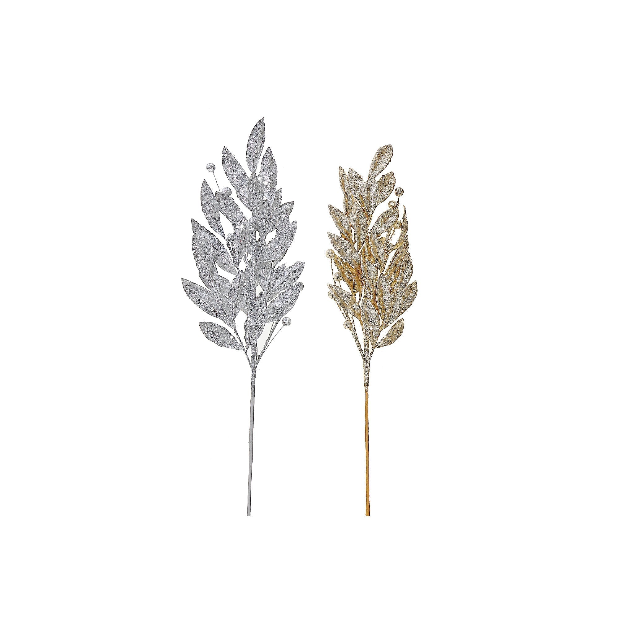 Christmas Glitter Leaves Spray Set Of 2, Holiday Floral, Festive Home Accent