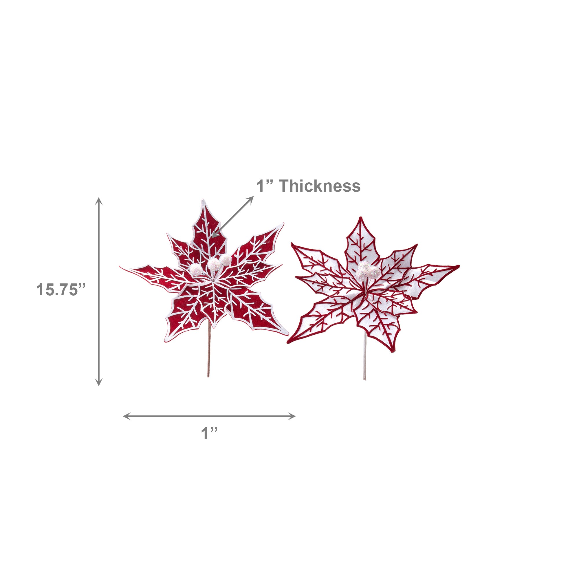 Poinsettia Pick with Vein Patterns Assorted, Christmas, Holiday Decor- Set of 6