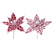 Poinsettia Pick with Vein Patterns Assorted, Christmas, Holiday Decor- Set of 6