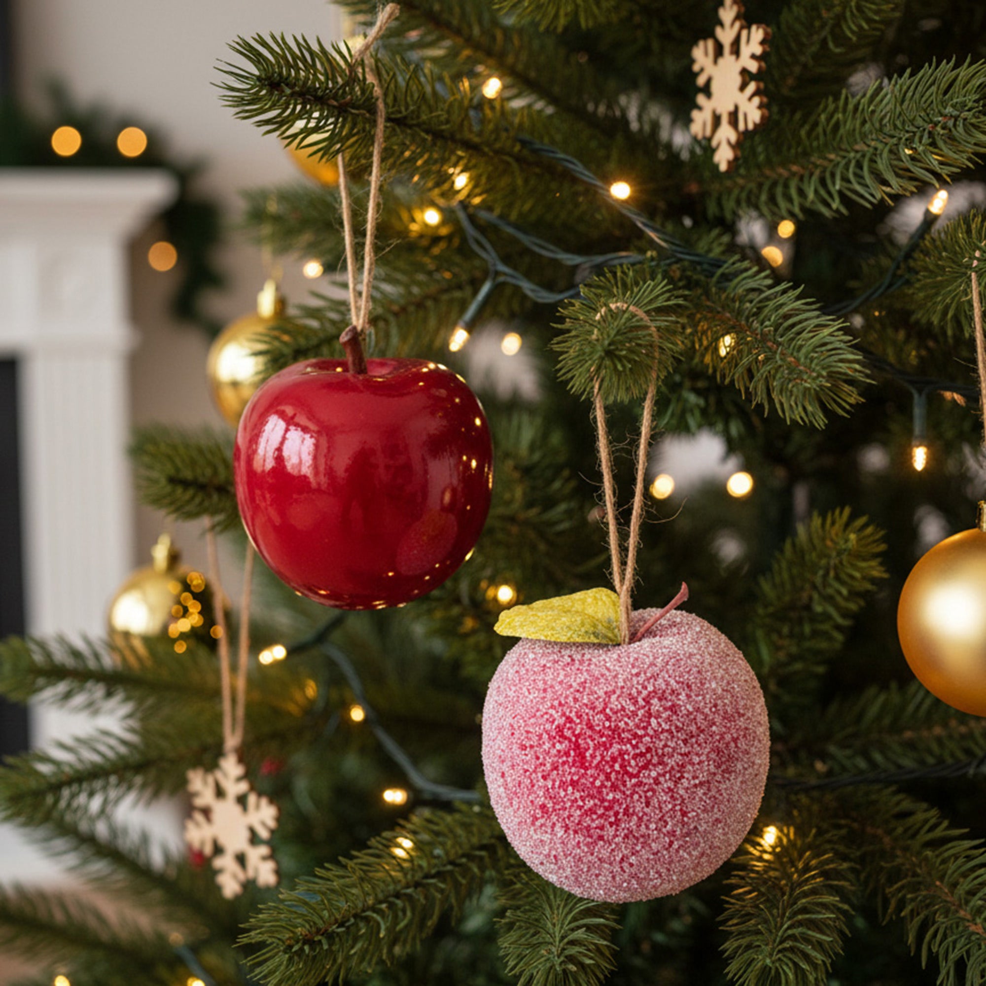 5" Apple Ornament Assorted, Ornament, Holiday Decor- Set of 2