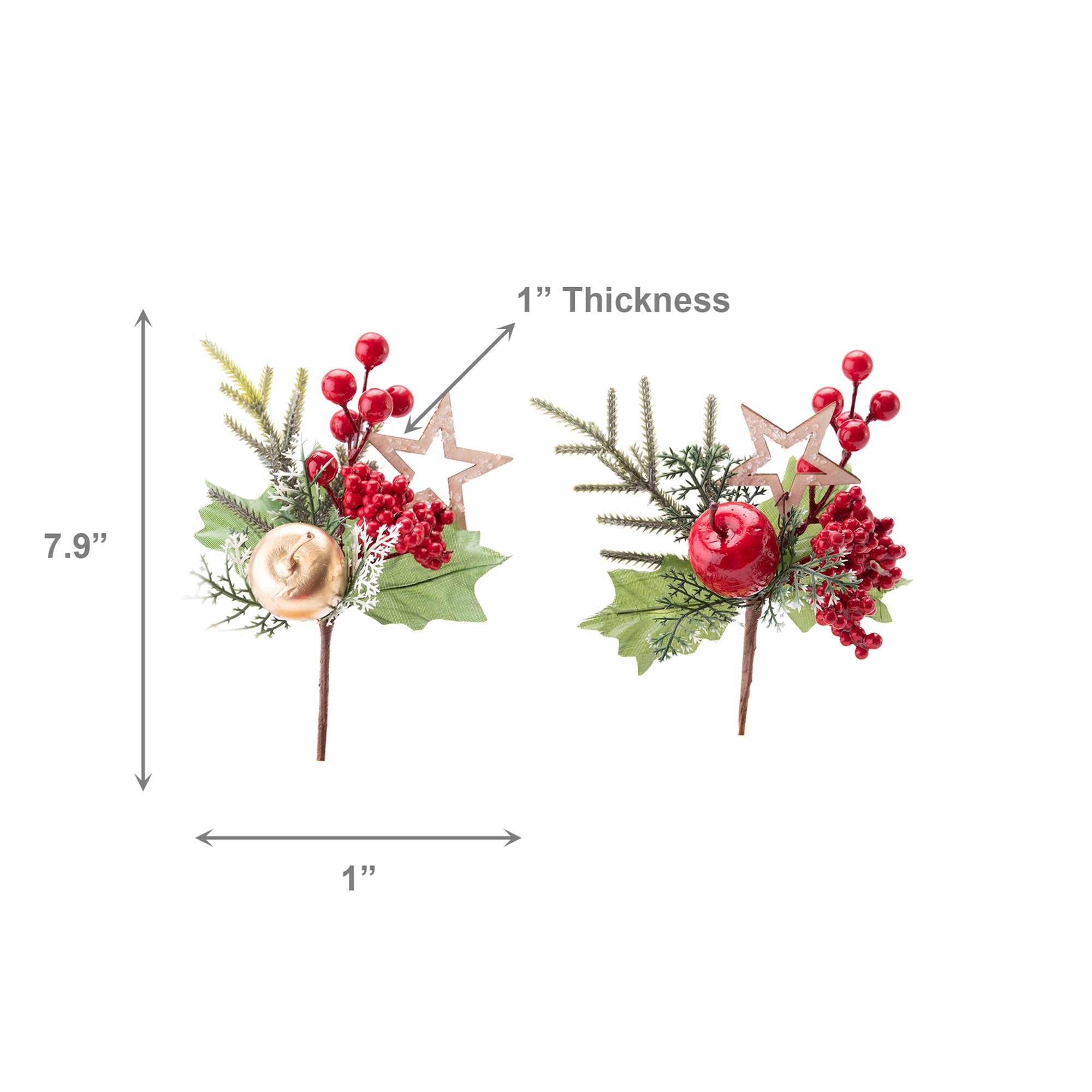 Berry and Apple Pick with Star Assorted, Holiday Decor- Set of 6