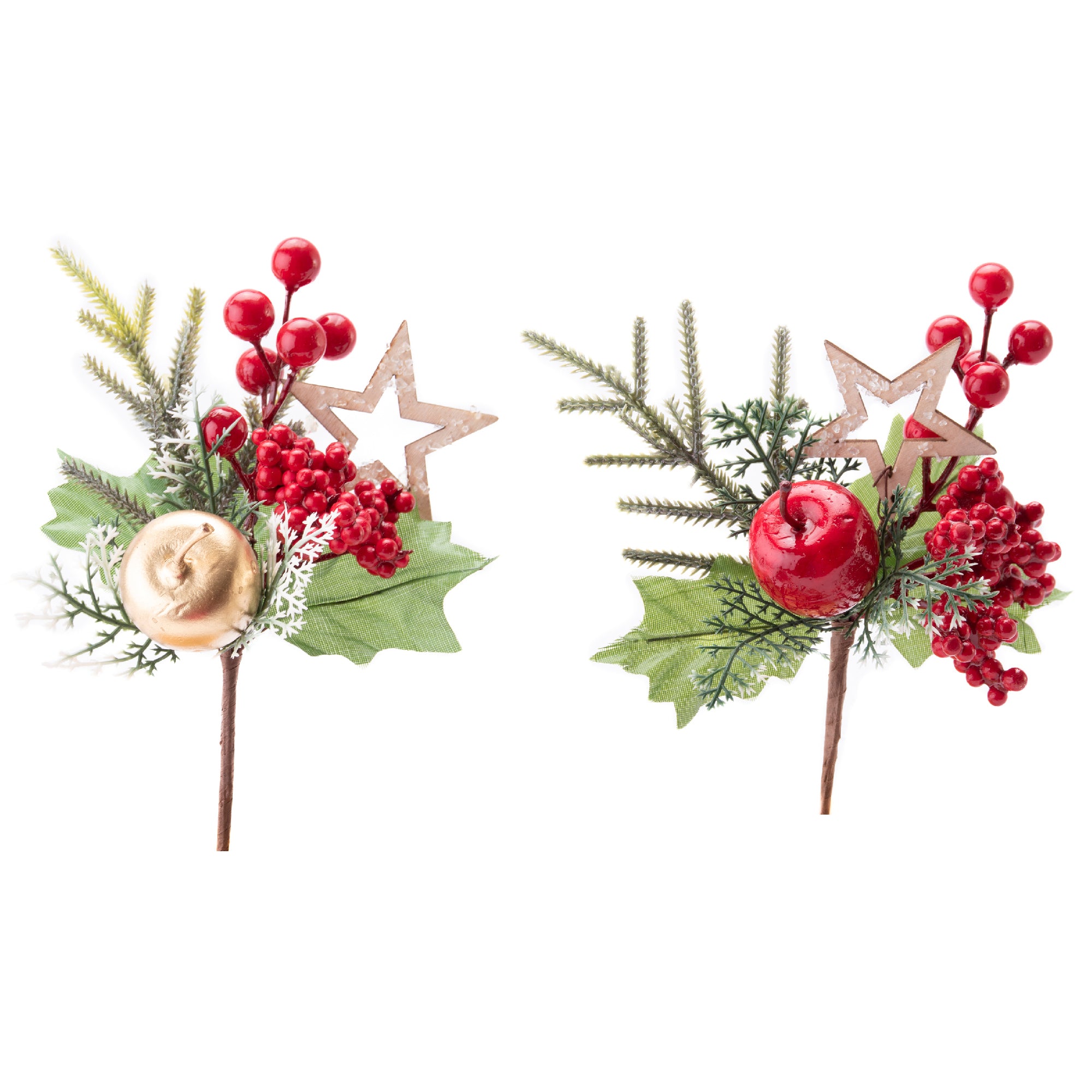 Berry and Apple Pick with Star Assorted, Holiday Decor- Set of 6