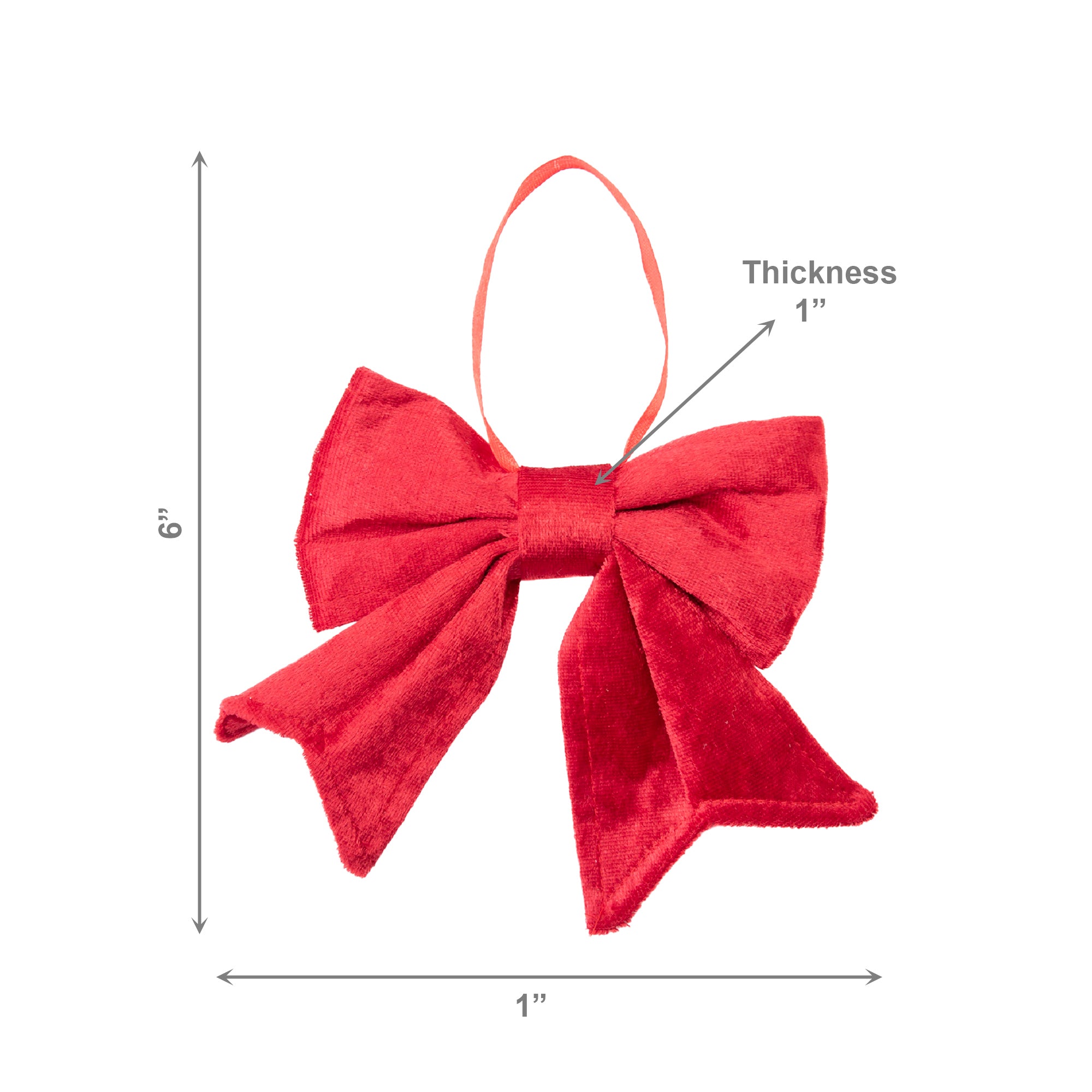6" Red Velvet Bow, Floral Pick, Holiday Decor- Set of 4