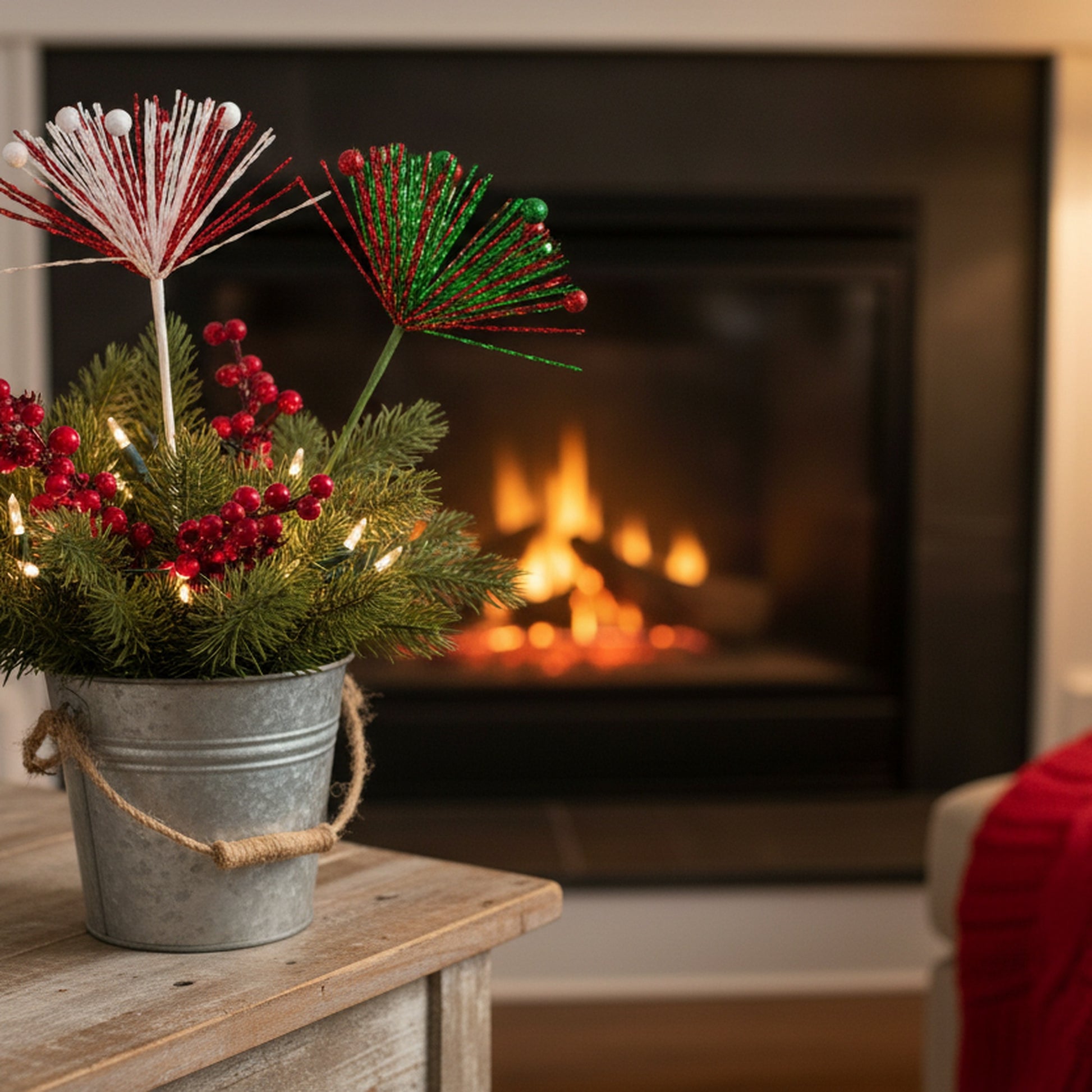 Ball and Tinsel Holiday Pick Assorted, Floral Pick, Holiday Decor- Set of 4