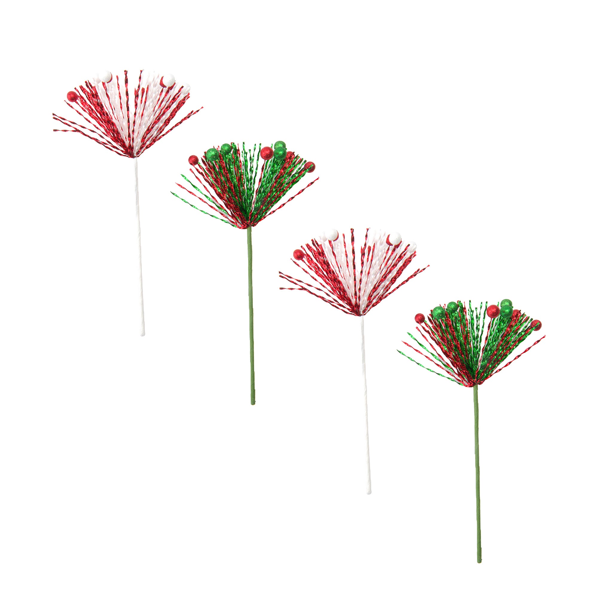 Ball and Tinsel Holiday Pick Assorted, Floral Pick, Holiday Decor- Set of 4