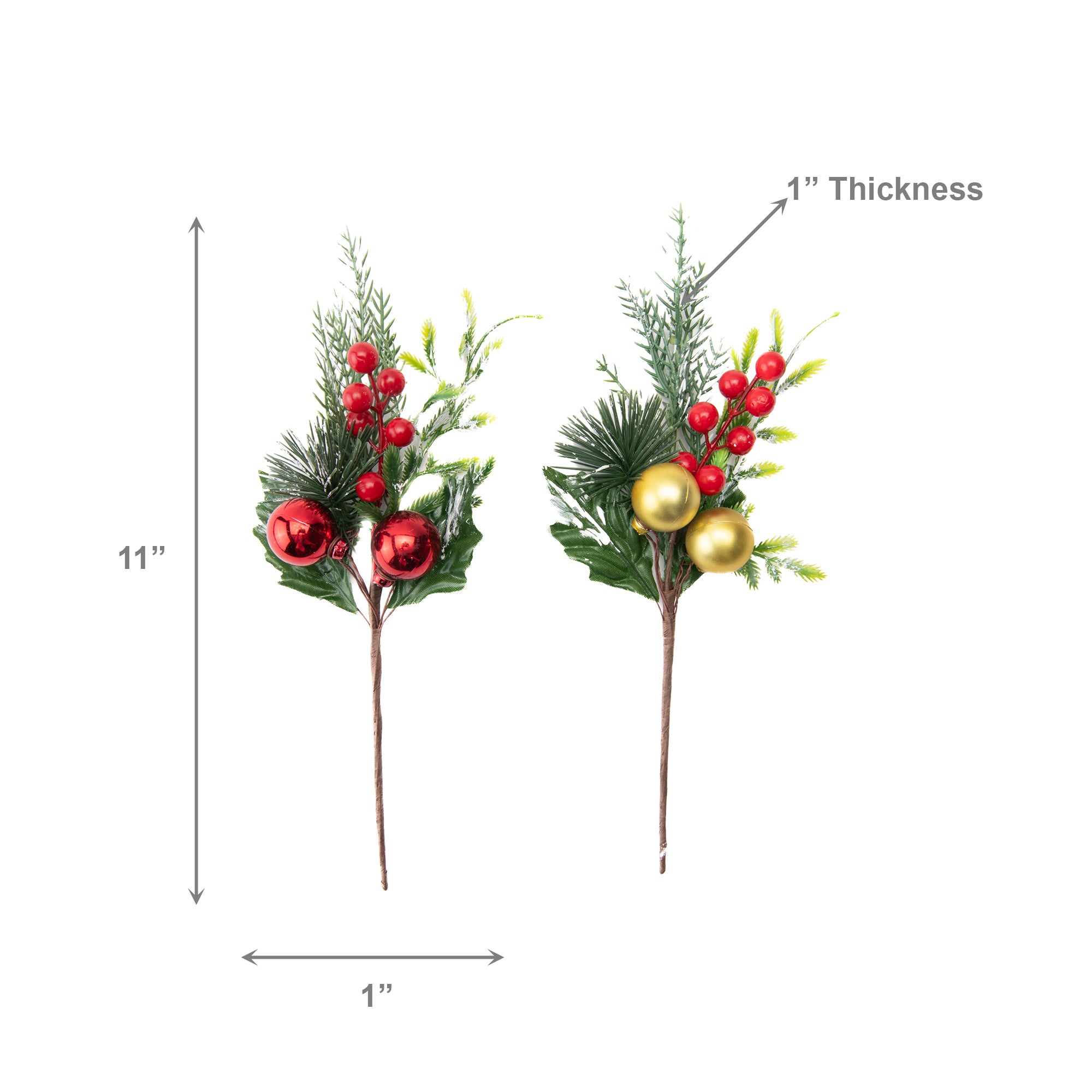 Holiday Pine and Mixed Berries Pick Assorted, Floral Pick, Holiday Decor- Set of 4