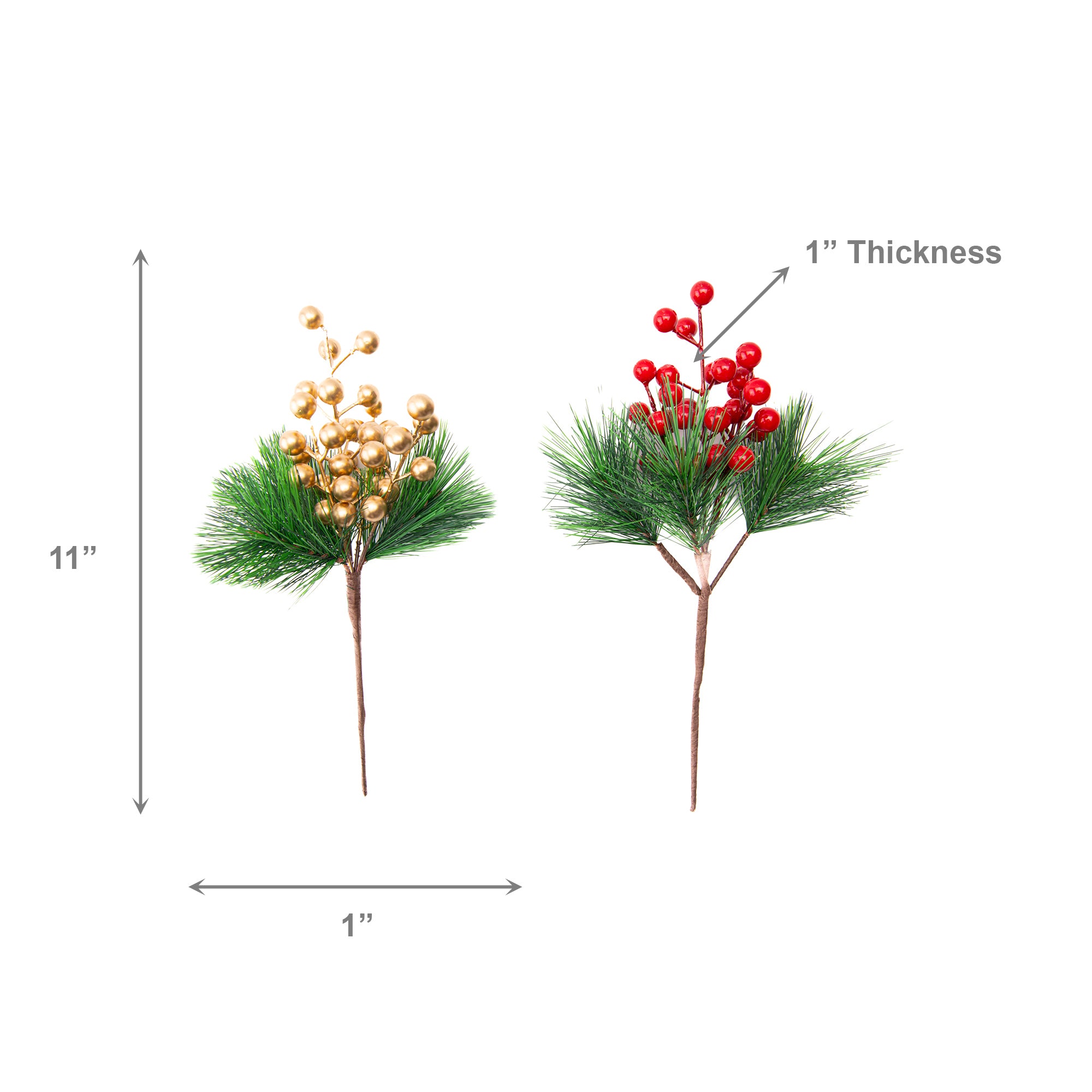 Pine Needles and Berries Pick Assorted, Floral Pick, Holiday Decor- Set of 4