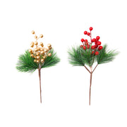 Pine Needles and Berries Pick Assorted, Floral Pick, Holiday Decor- Set of 4