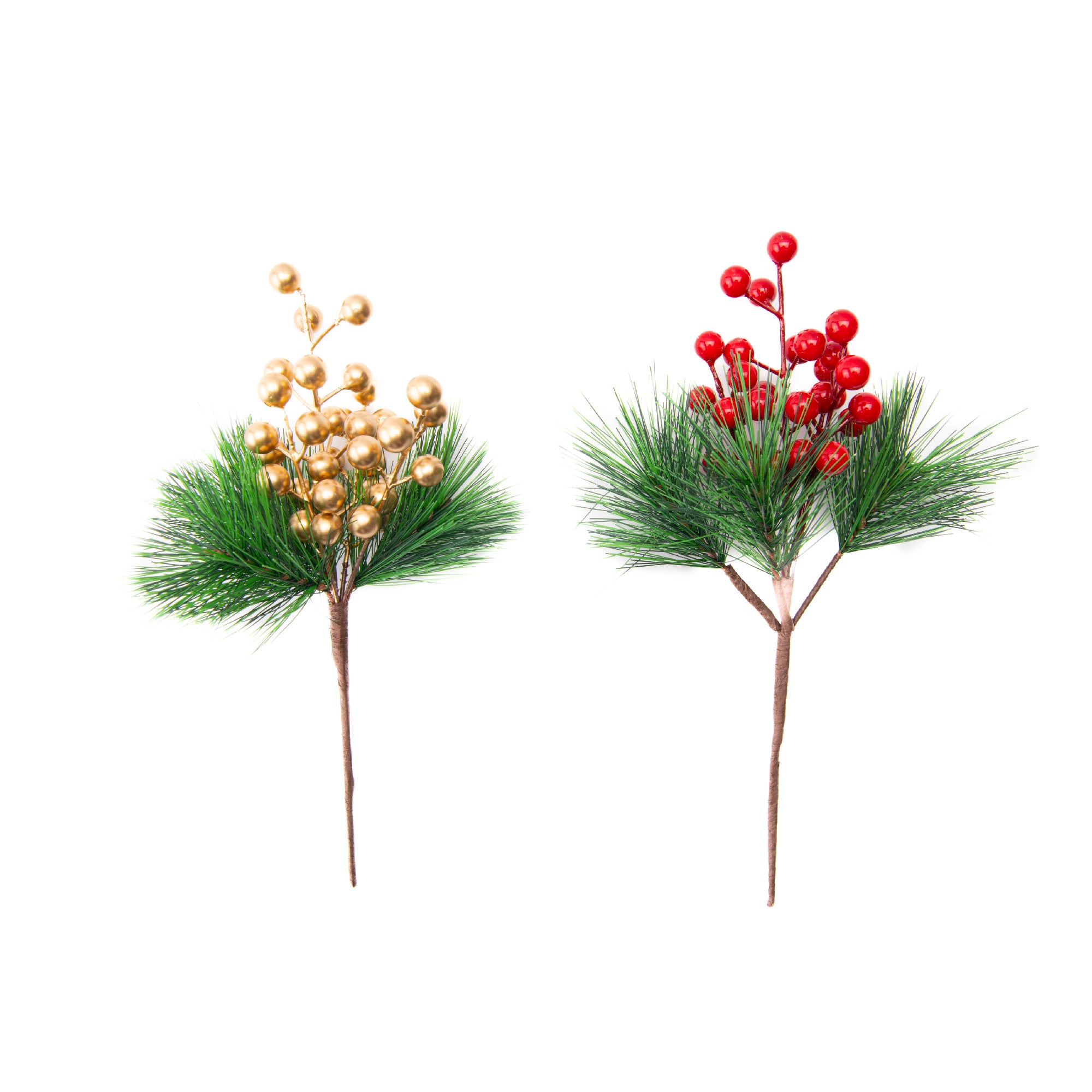 Pine Needles and Berries Pick Assorted, Floral Pick, Holiday Decor- Set of 4