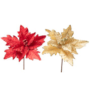 Metallic Poinsettia with Glitter Berries Pick Assorted, Christmas, Floral Pick, Holiday Decor- Set of 4