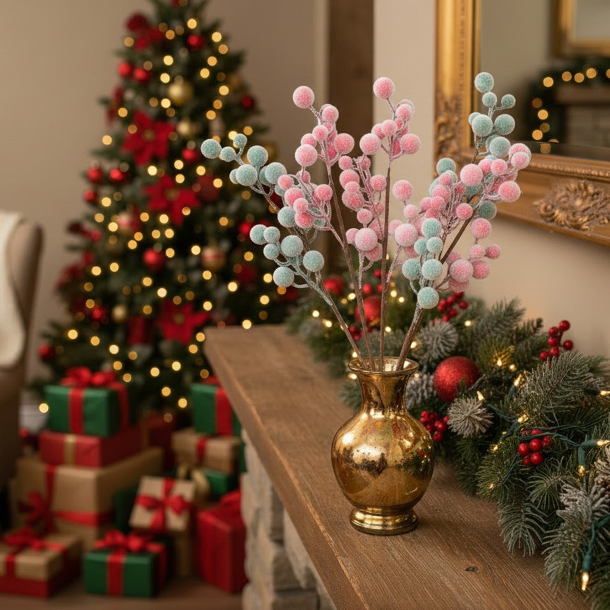 Frosted Berries Pick Assorted, Winter, Floral Pick, Holiday Decor- Set of 4