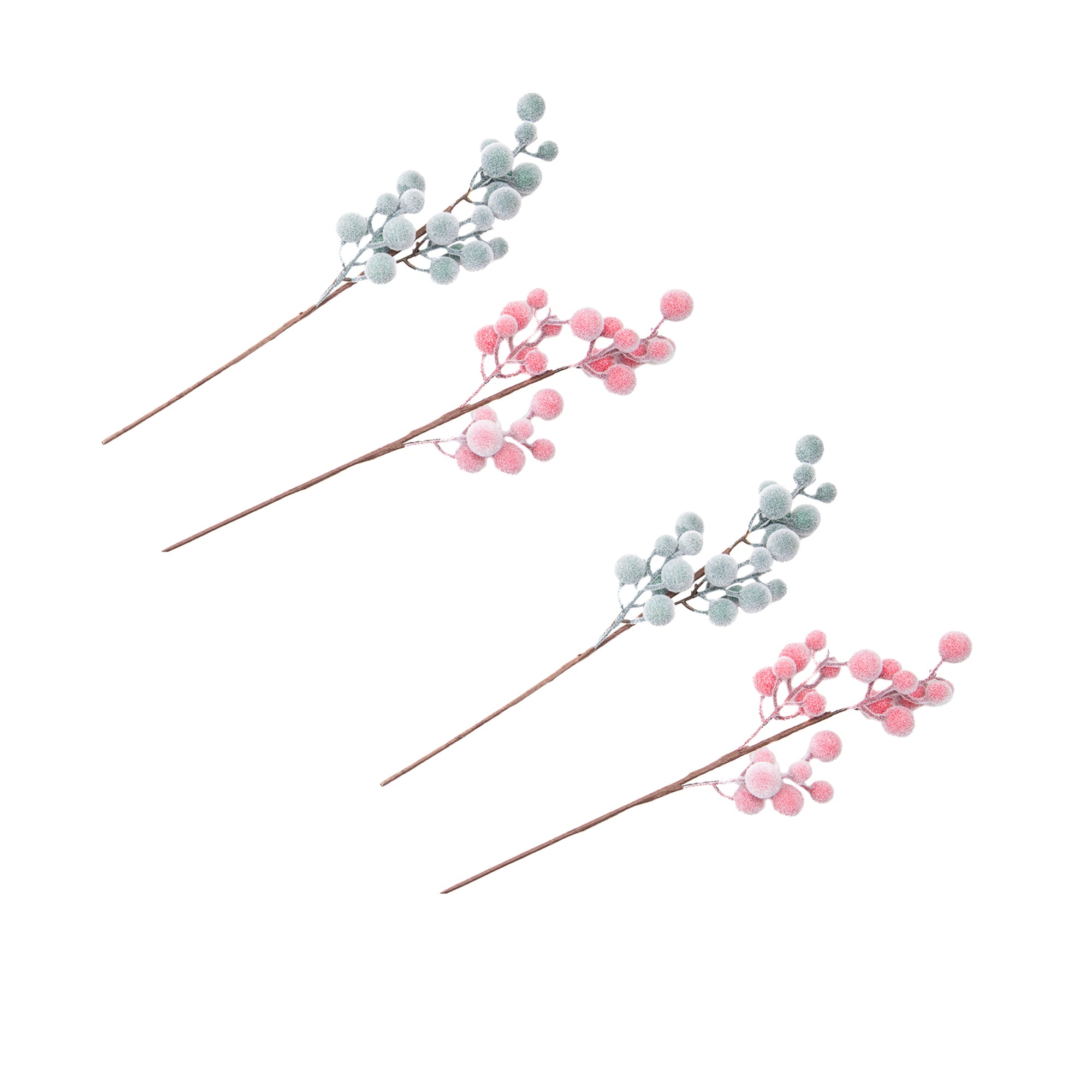 Frosted Berries Pick Assorted, Winter, Floral Pick, Holiday Decor- Set of 4