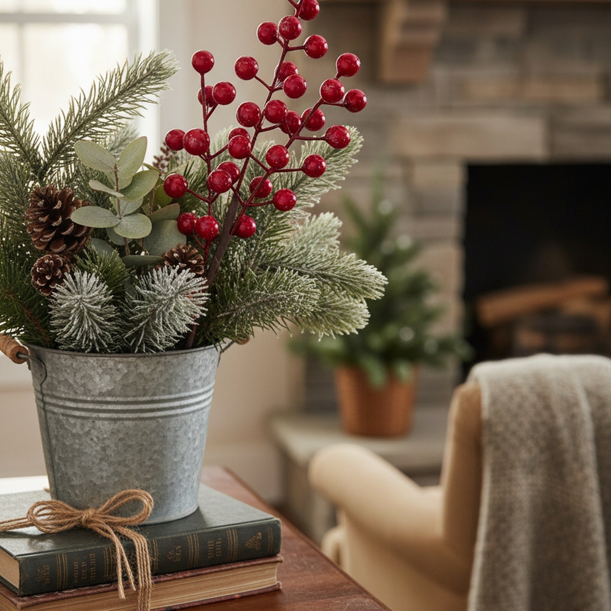 12" Red Berries Pick, Holiday Decor- Set of 6