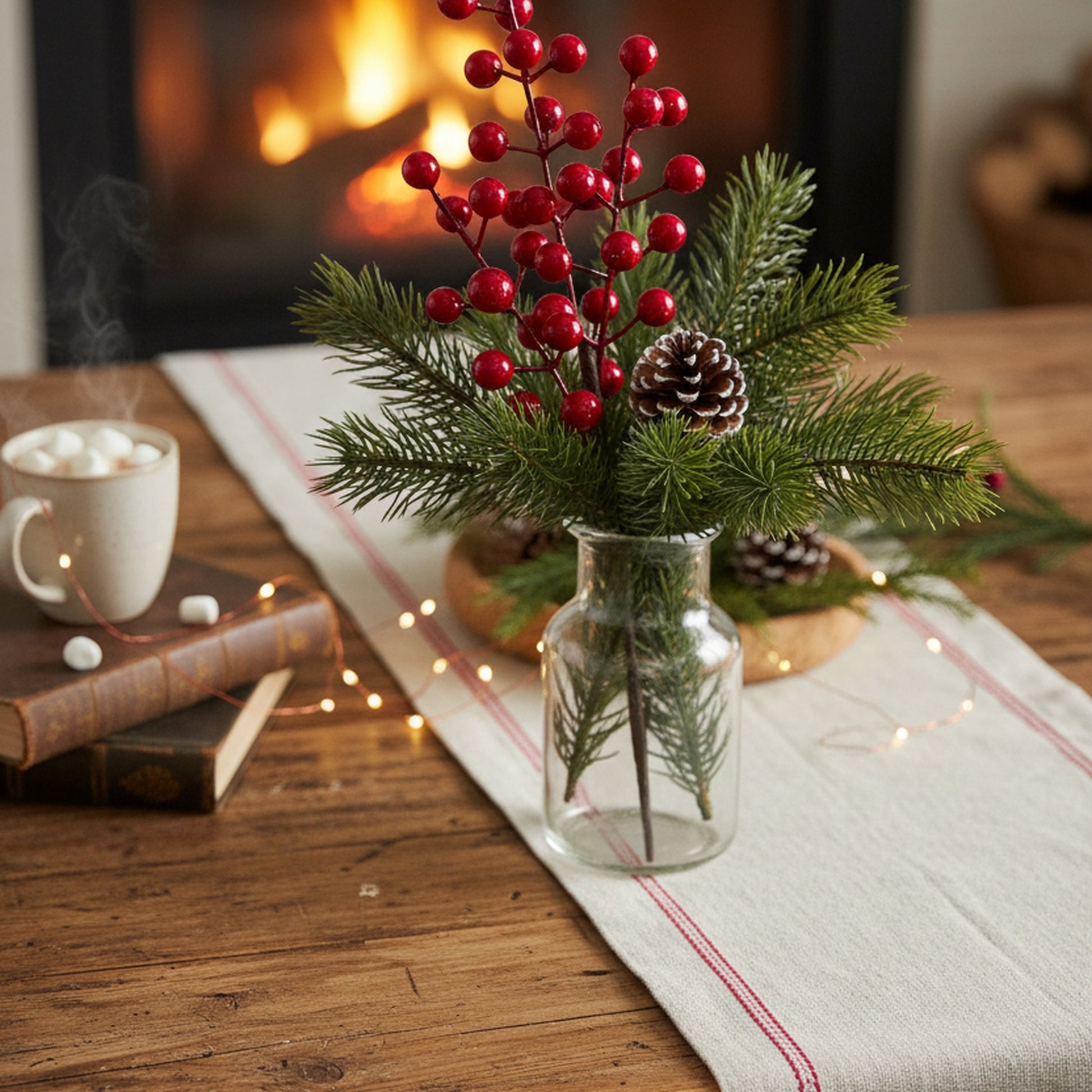 12" Red Berries Pick, Holiday Decor- Set of 6