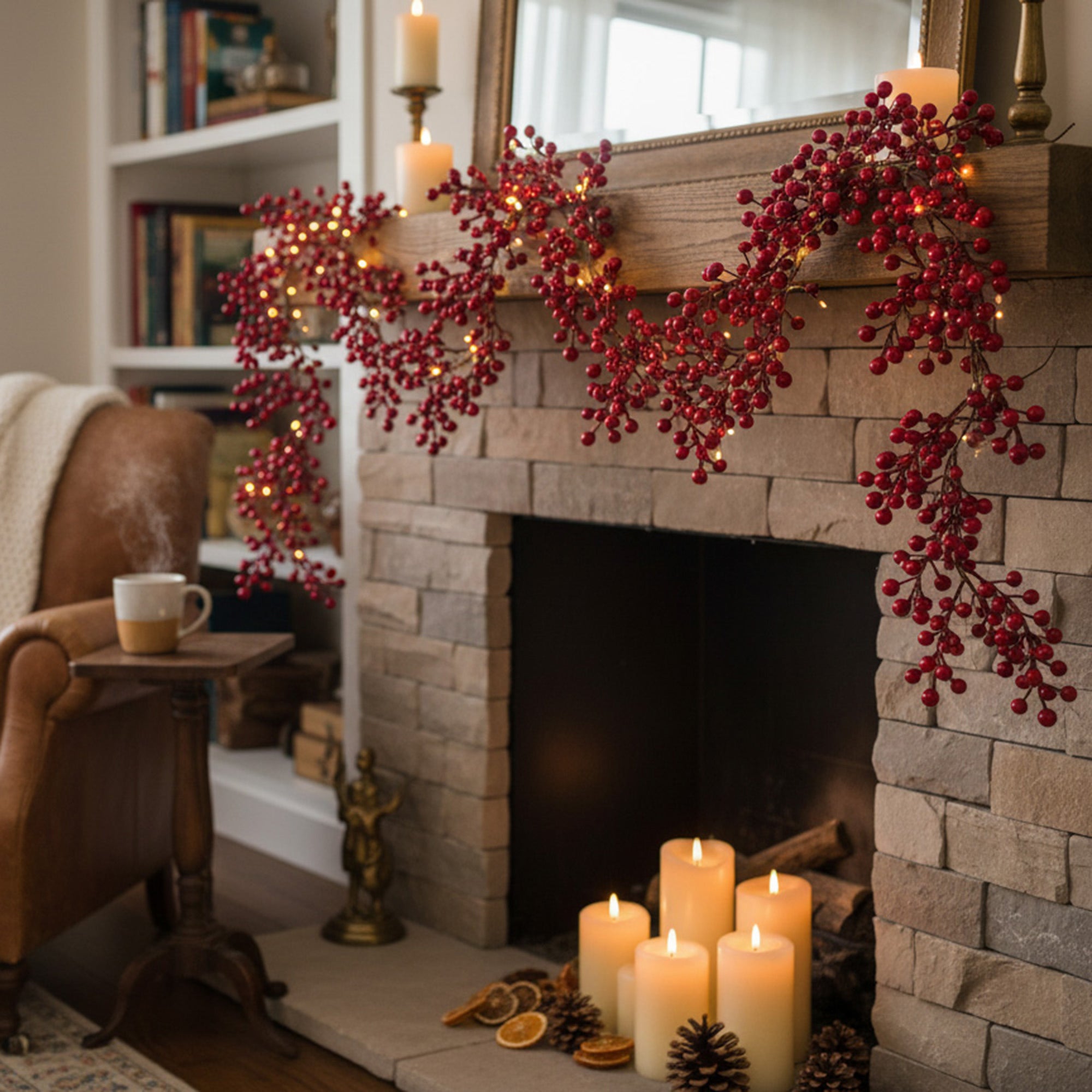 Red Berries Garland, Garland, Holiday Decor