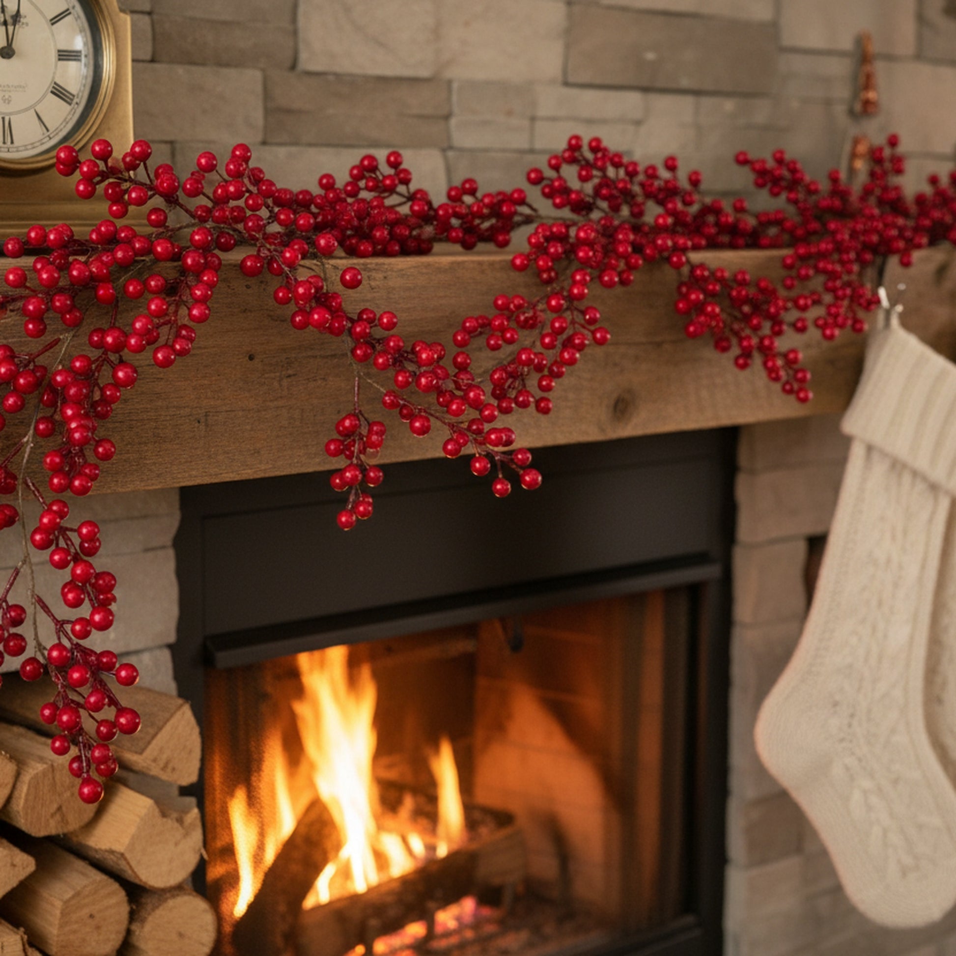 Red Berries Garland, Garland, Holiday Decor