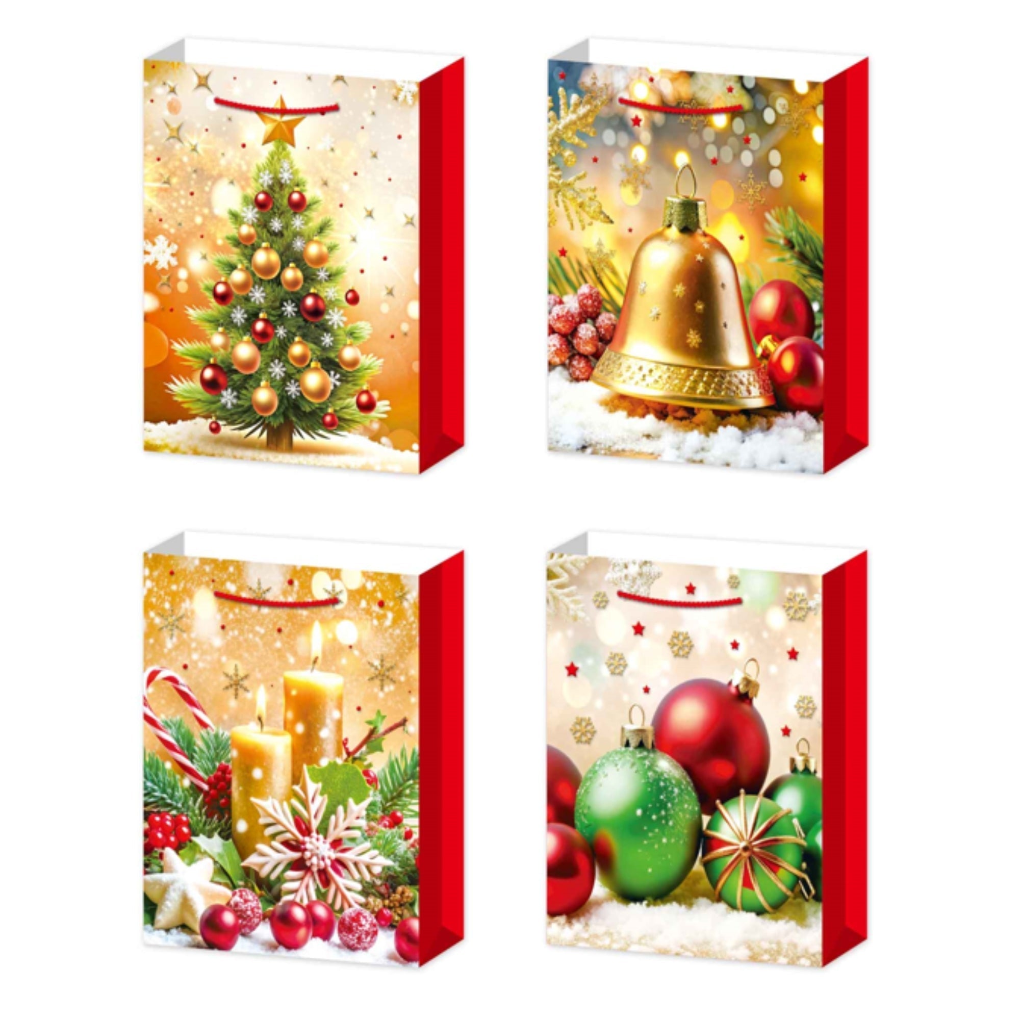 Christmas Gift Bags Set of 12 Gold Decorations Medium – Holiday Packaging, Christmas Gift Bags, Festive Party Bags
