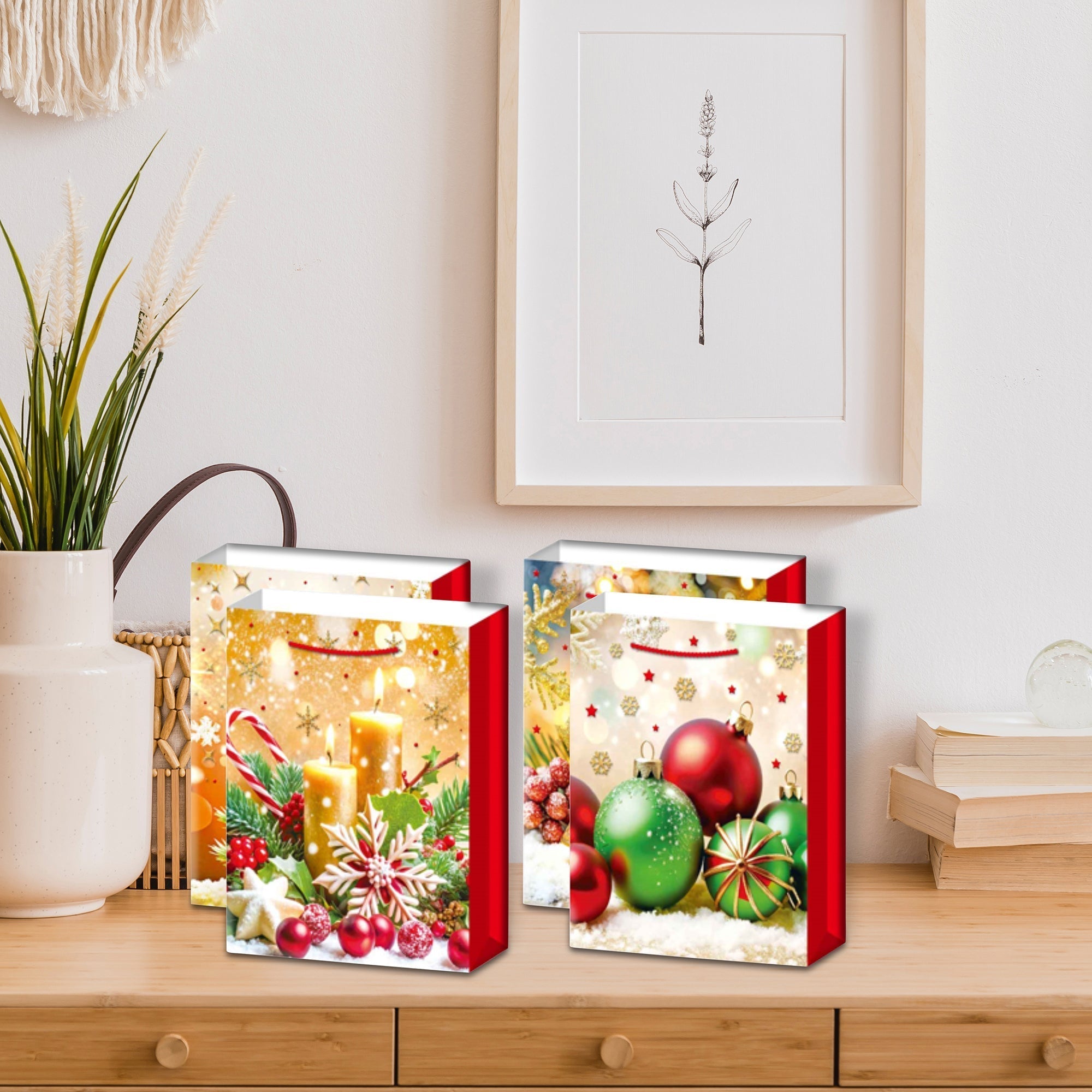Christmas Gift Bags Set of 12 Gold Decorations Medium – Holiday Packaging, Christmas Gift Bags, Festive Party Bags