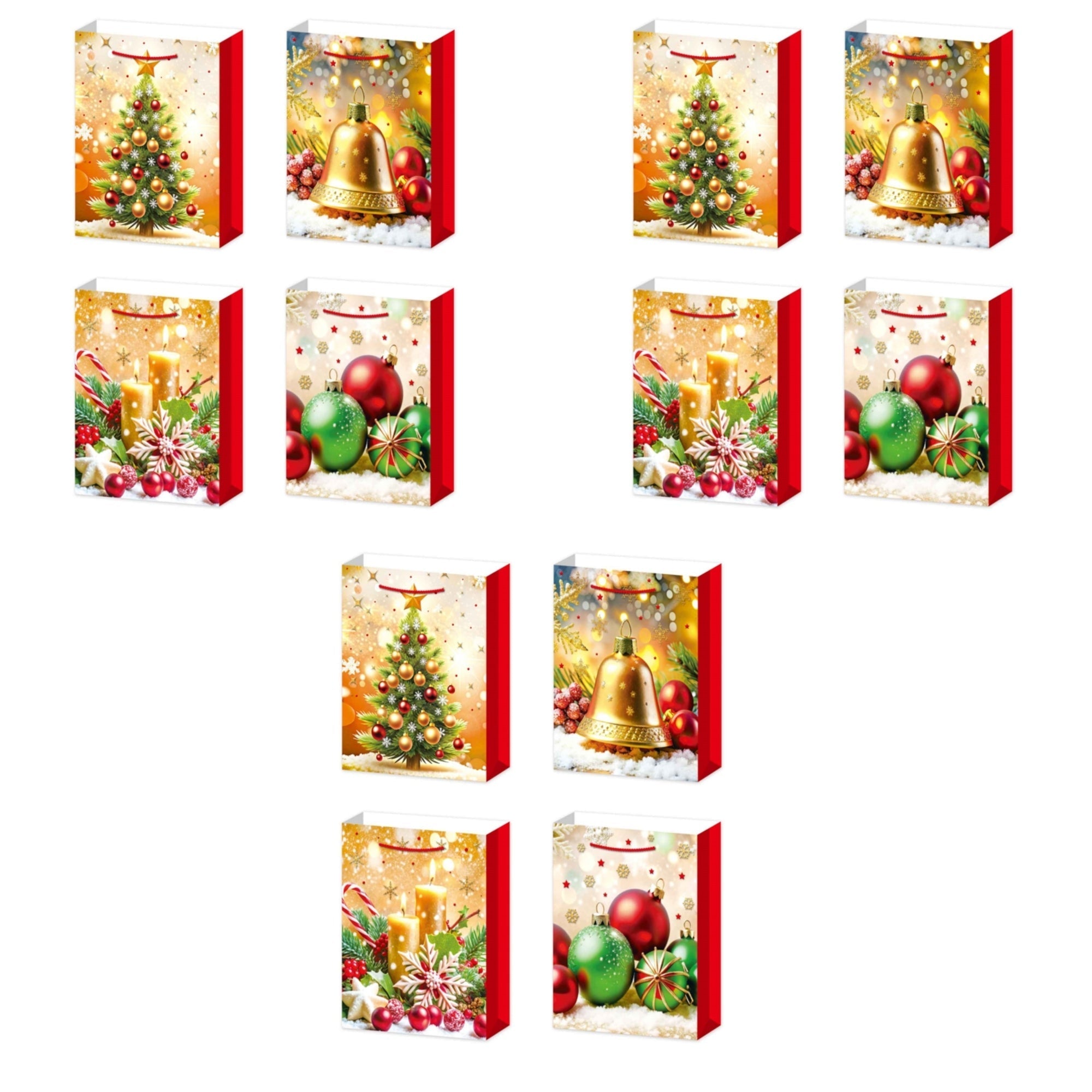 Christmas Gift Bags Set of 12 Gold Decorations Medium – Holiday Packaging, Christmas Gift Bags, Festive Party Bags
