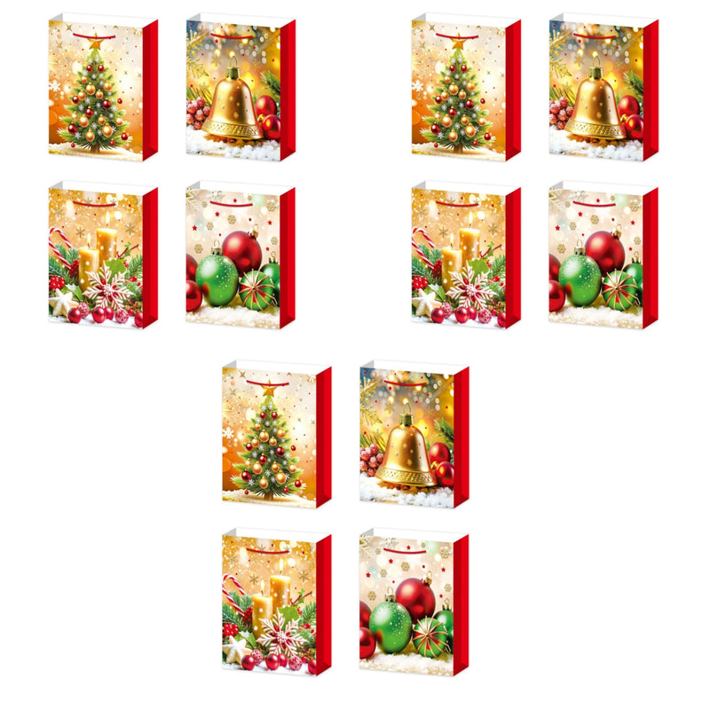 Christmas Gift Bags (Gold Decorations) (Asstd) (Medium) - Set of 12
