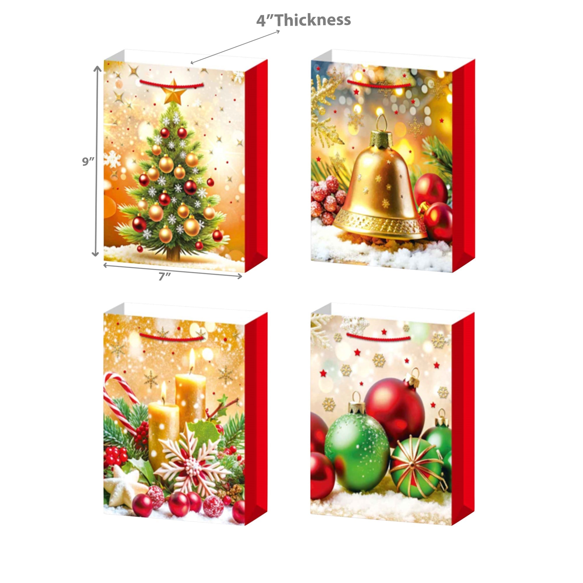 Christmas Gift Bags Set of 12 Gold Decorations Medium – Holiday Packaging, Christmas Gift Bags, Festive Party Bags